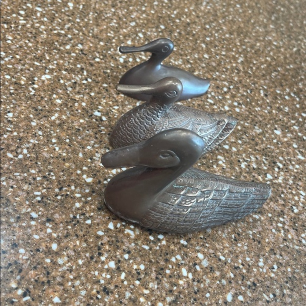 Set of Three Vintage solid Brass Decorative Duck Figurines